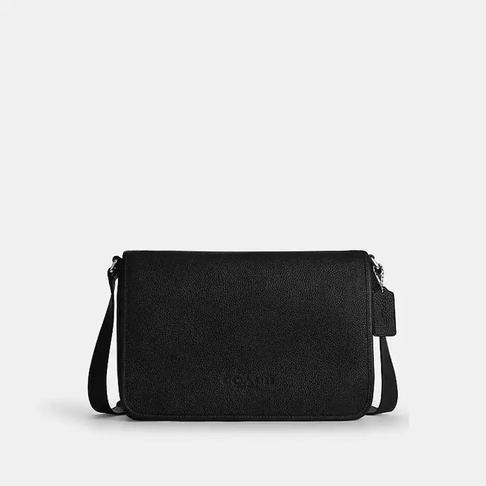 NWT Coach MEN Colby Messenger Bag 32 Silver/Black Refined pebble leather ces18